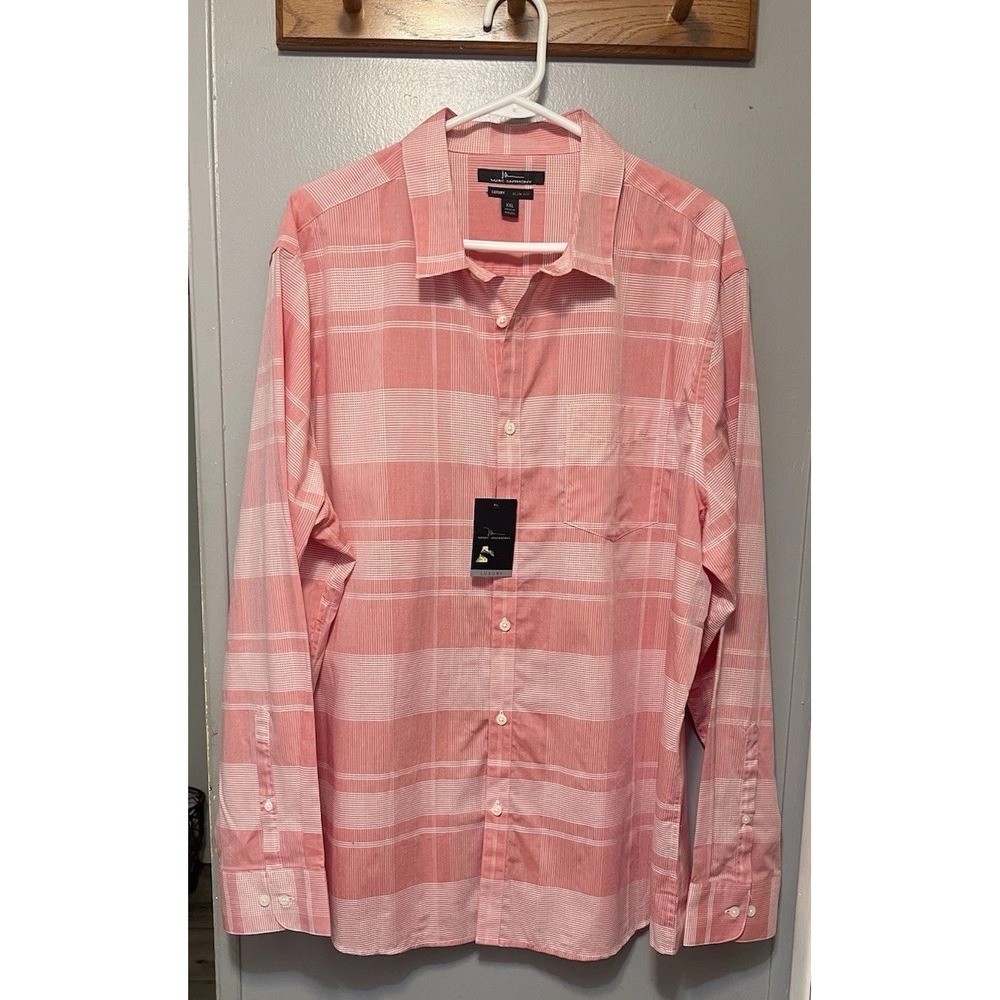 MARC ANTHONY DRESS SHIRT coral/white plaid Long Sleeve size 2X slim fit NWT